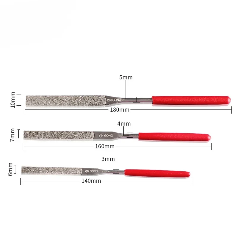 Description Picture 4 of item1pc Non-slip File Needle File Flat Metal Stone Grinding Plastic Handle Red Set Diamond Hot sale tools