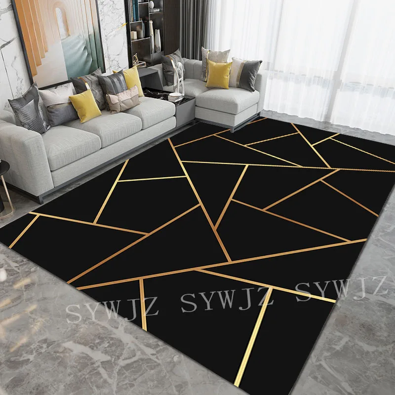 Black Gold Marble Modern Luxury Carpets for Living Room Bedroom Large Area Rugs Green Geometric 3D Printed Carpet Home Floor Mat