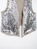 Zevity Women Euro V Neck Sequined Design Patchwork Vest Jacket Lady Sleeveless Open Stitching Casual Retro WaistCoat Tops CT6229 4