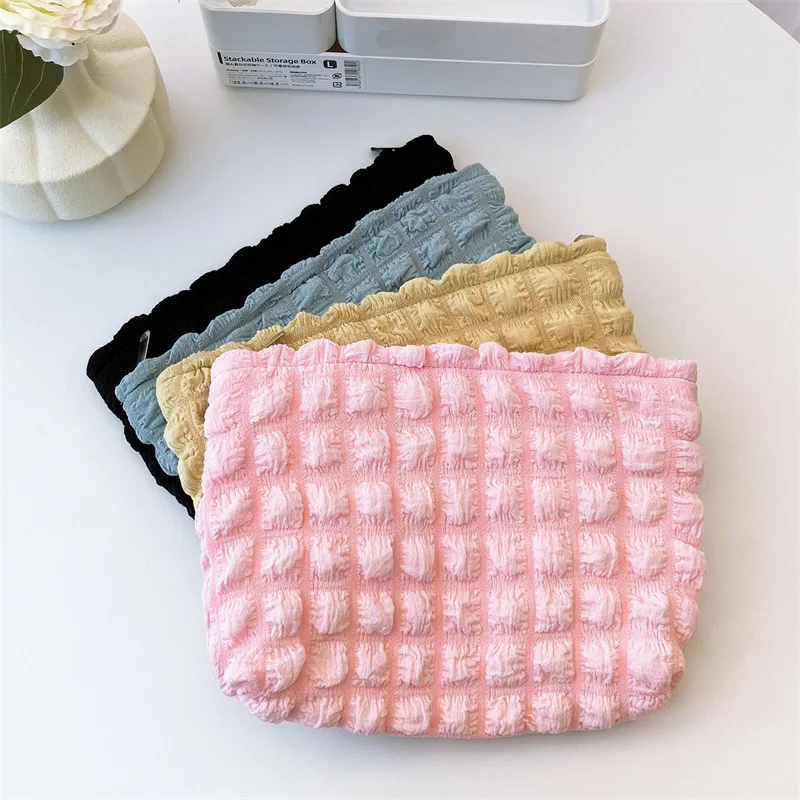 Cosmetic Storage Kawaii Cute Aesthetic Travel Bubble Minimalist Ruched Design Cosmetic Bag for Women Multifunctional Makeup Bag