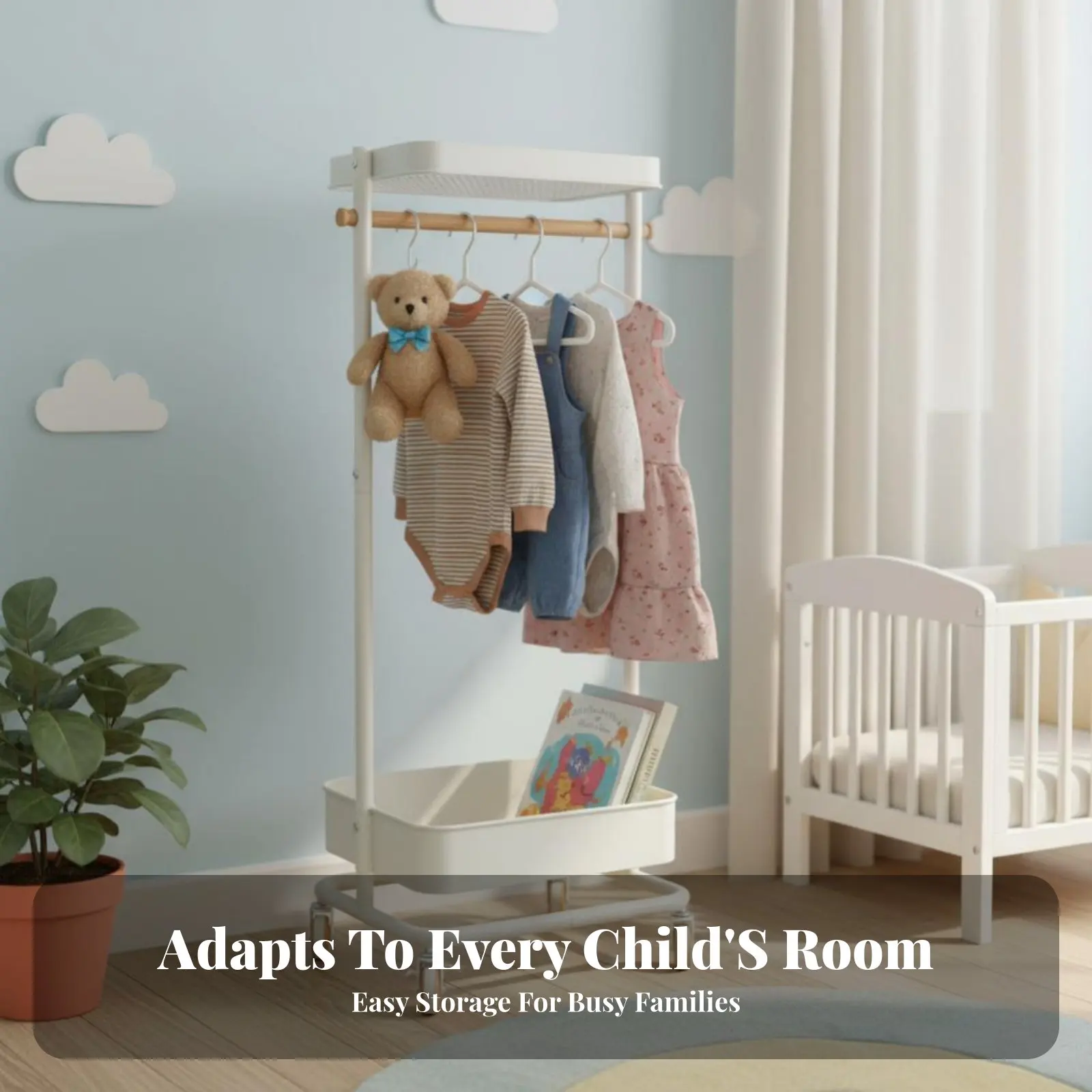 롤링 옷걸이 수납함 포함 미니멀 디자인 롤링 옷걸이 컨테이너 포함 견고한 구조..