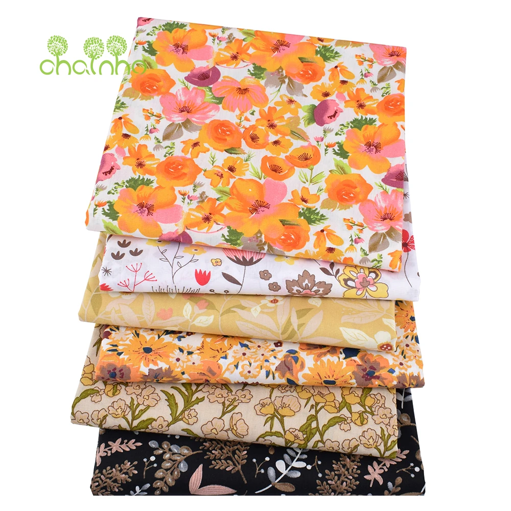 Chainho,Printed Plain Weave Poplin Cotton Fabric,Patchwork Cloth,DIY Quilting Sewing Material,Floral Series,3Sizes,15PC25