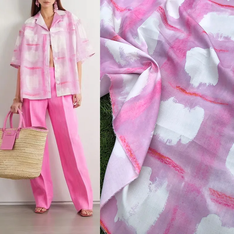 

Brand Fashion Design Pink Printed Polyester Fabric for Jacket Clothing Women's Fabrics Cloth for Dress Per Meter Materi