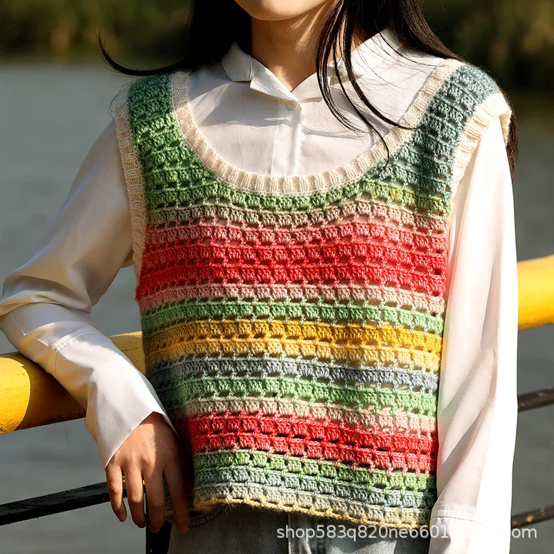 390Meters Rainbow Gradient Color Cake Yarn Organic Cotton Blend Yarn DIY Hand-woven Yarn Crochet Skirt Shawl Lace Line 5