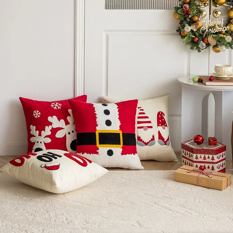 Christmas Embroidery Towel Pillow New Year's Day Home Decoration Living Room Sofa Pillow Office Chair Pillow Chair Cushion 4
