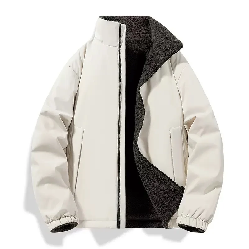 Winter new fashion solid color fleece-lined thickened warm windproof cotton jacket men's casual loose sports plus size coat