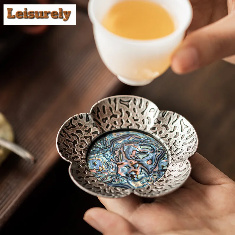 Hammer Patterned Zinc Alloy Petal Coasters Luxury Stand for Mugs for Coffee Cups Saucer Anti-scald Placemats Teacup Base Teaset