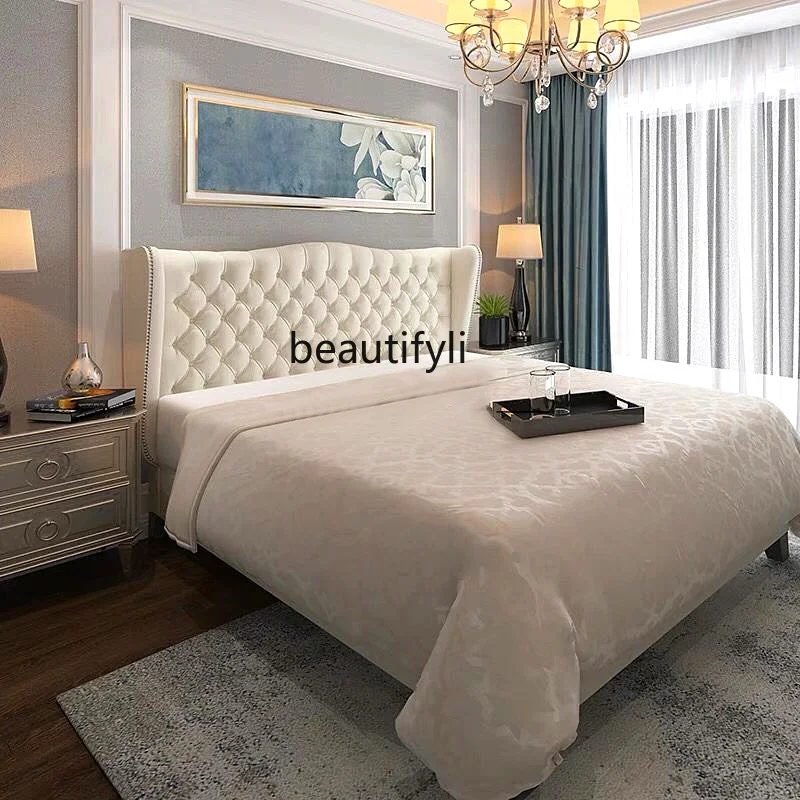 

European-Style Simple White Fabric Bed French Modern High Backrest 1.8 M Master Bedroom Marriage Bed Double Designer Model