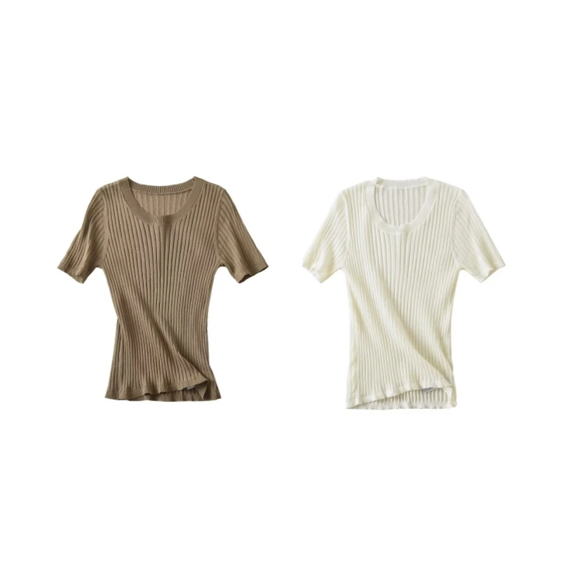 

Женская трикотажная футболка с коротким рукавом и круглым вырезом