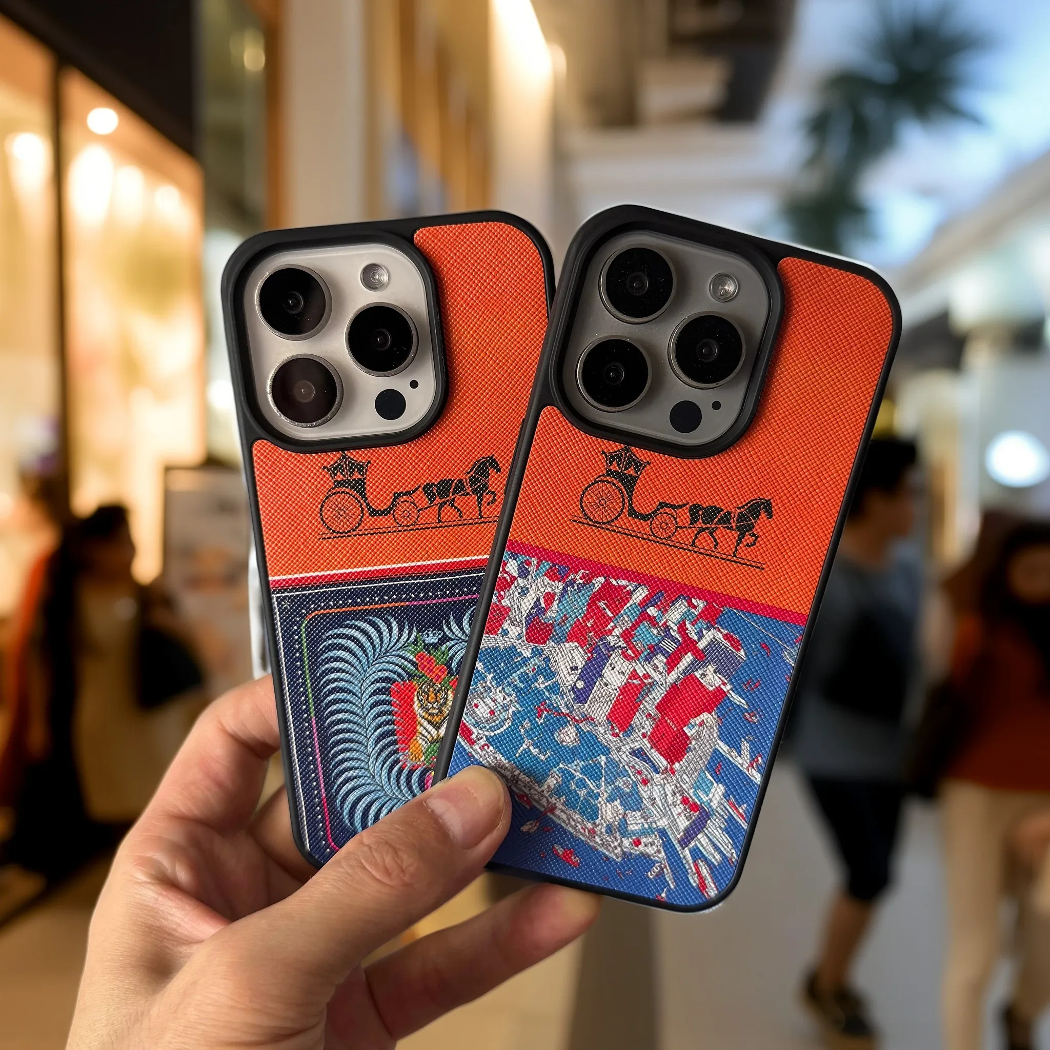 Étui de téléphone en PU pour iphone plus 13 12 11 pro max couverture 16E luxe Vintage chariot funda cuir mode étuis orange