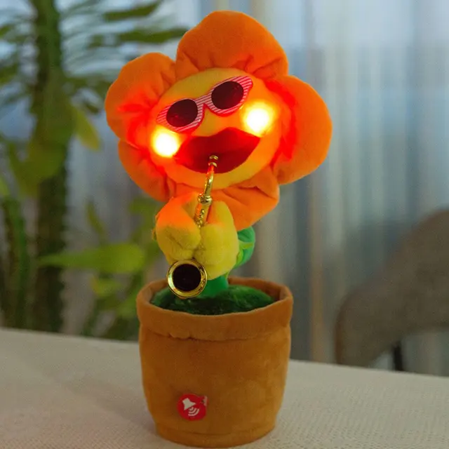 Creative Enchanting Sunflower Singing Dancing Flower With Saxophone 80 Songs Funny Electric Music Toys Soft Stuffed Plush Toy 1