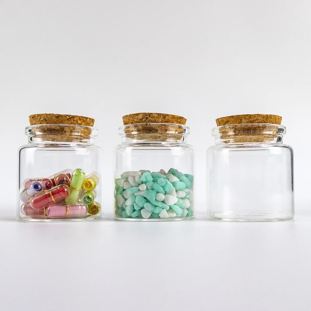 6/24pcs 50ml 47x50x33mm Wishing Glass Bottles Cork Tiny Cork Transparent Glass tube Decoration