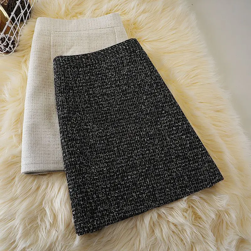 

2023 Women Autumn Winter New Tweed Mini Skirts Female High Waist A-line Wrap Skirts Ladies Fashion Casual Woolen Skirts O365