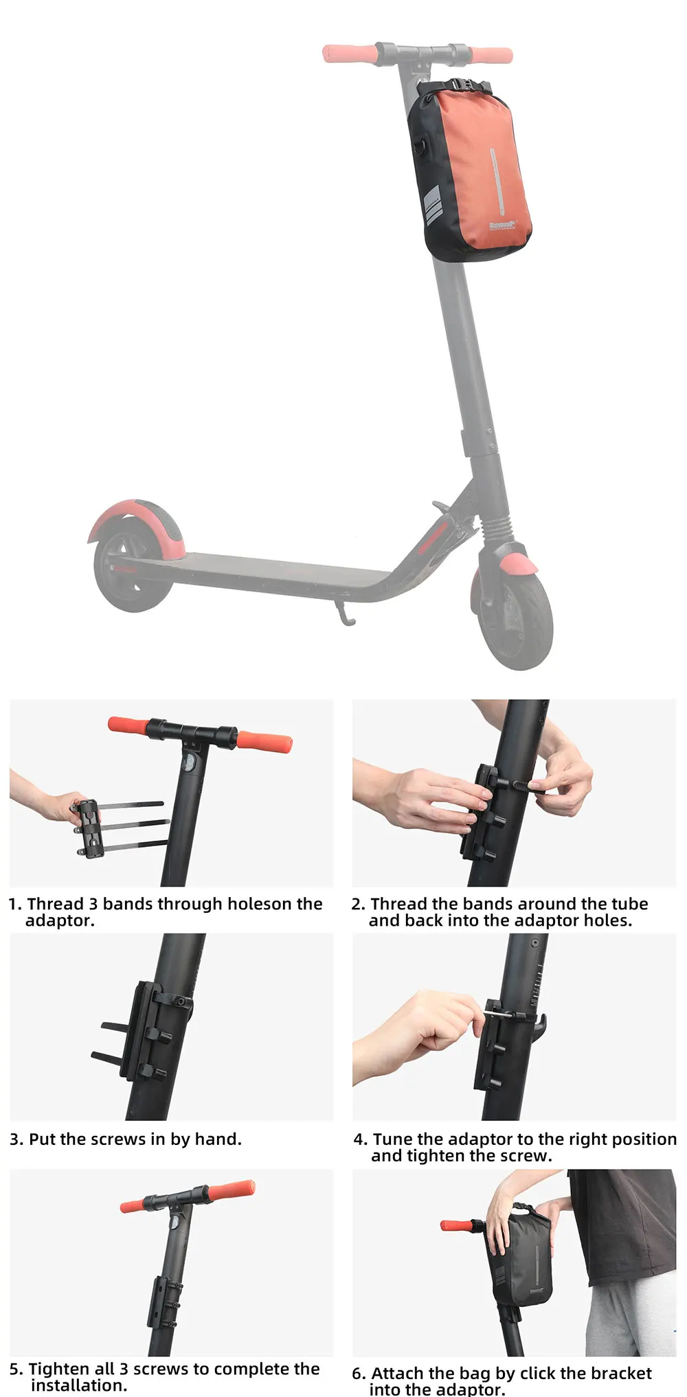 Rhinowalk 4L 6L Elektrische Roller Tasche 100% Wasserdichte Sport Roller Fahrrad Quick Release Gabel Tasche Zubehör Für Xiaomi – Detail 16