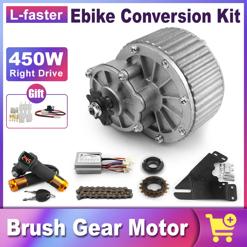 DIY 36V 450W 26인치 700C 27.5인치 휠 전기자전거 프리휠 어댑터 우측 직결 브러시 모터 변환 키트 (스로틀 포함)