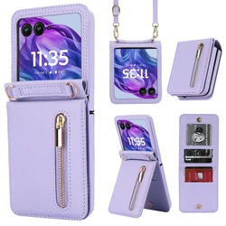 Crossbody Leather Phone Case with Zipper Wallet and Card Holder for Moto Razr 50Ultra (PURPLE)