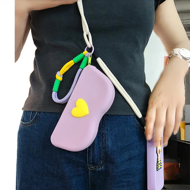LoveHeart Silicone Zipper Glasses Bag Sunglasses Pouch Eyewear Case Soft Waterproof Glasses Storage Bag Eyeglass Protective Case