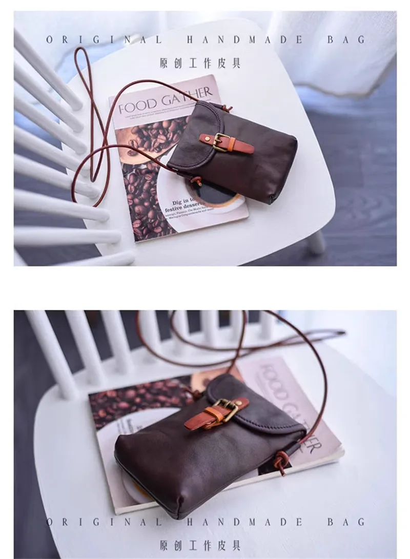PNDME Vintage täglich echtes Leder Damen kleine Handytasche Mode hochwertige erste Schicht Rindsleder Damen Umhängetasche – Detail 15