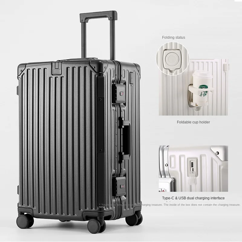 Suitcase Large Capacity  Thickened Silent Wheel Function Trolley Case Cup Holder USB Charging Luggage large size luggage luxury