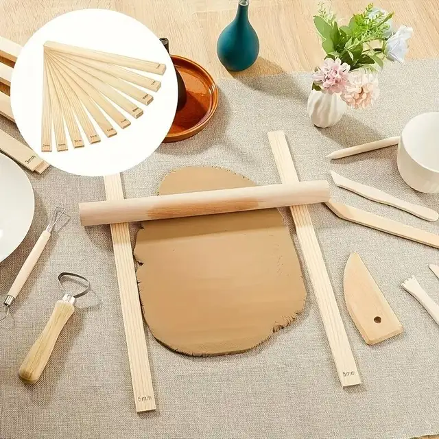 Set di guide rotanti per lastre di legno da 8 pezzi - Guide a rulli in argilla da 3 mm/5 mm/7 mm/10 mm per lavorazione in ceramica e polimero - Mater in sughero beige chiaro 1