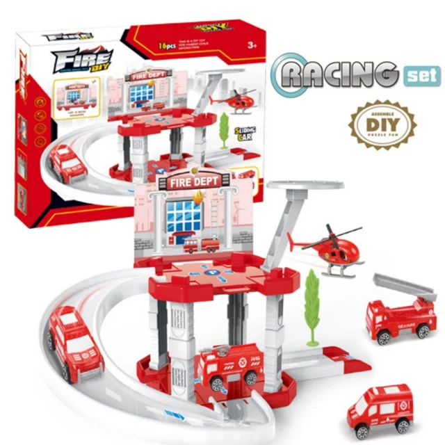 set of assembled car toy set with 360 degree rotation DIY scene puzzle toy, glider rail car toy set, parking lot toy, children's 3
