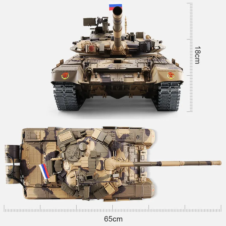 Henglong 3938 T-90 Metal Russian Main Battle Tank RC Model Can Launch Simulation Model Crawler Electric Remote Control Toy Car 4