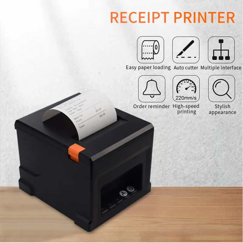 Impressora de Recibos Térmica Auto Cut Desk Printer Cortador Automático Restaurante Cozinha Pos Serial Usb Lan Wifi Bluetooth 80 mm Novo