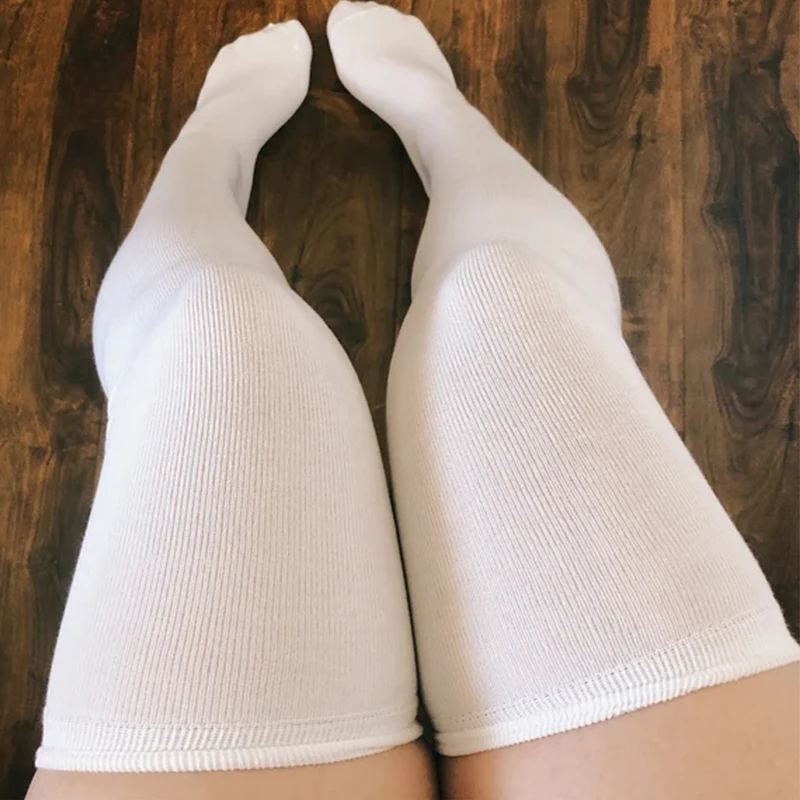 Calcetines largos por encima de la rodilla para mujer, medias por encima de la rodilla, cálidas, negras y blancas, Lolita, Sexy