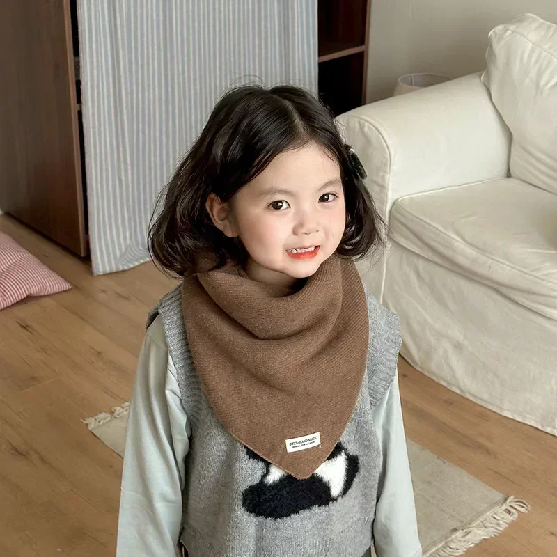 Baby Bibs Triangular Scarf Korean Versatile Soft Solid Color New Scarf Boys Girls Kids Windproof Headscarf Autumn and Winter