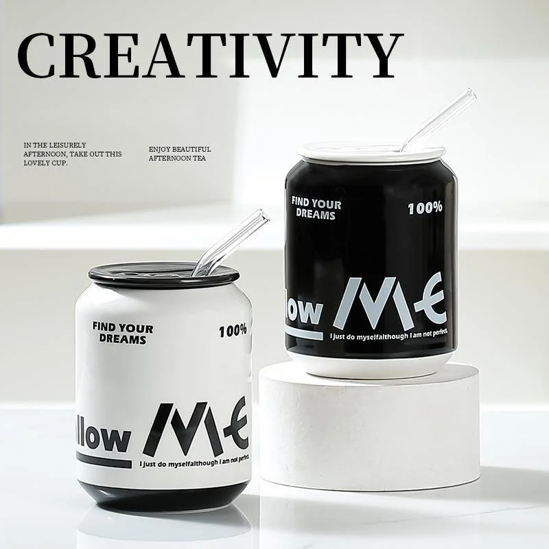 

Creative Drink Can Ceramic Cup Household Kitchen Colas Soda Coffee Straw Cups Cute Modelling Water Cup For Offices Girl
