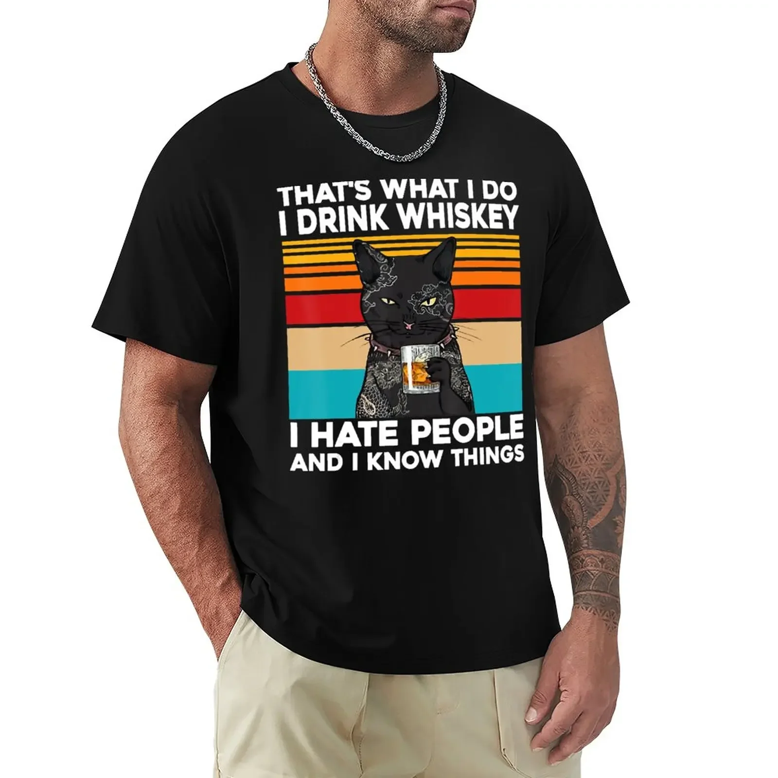 

That's What I Do I Drink Whiskey I Hate People Cat Tattoo T-Shirt Blouse korean fashion sweat shirts, men