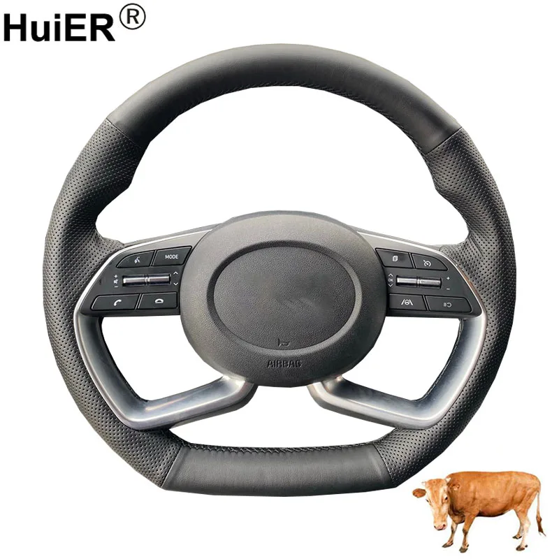 

Cow True Leather Hand Sewing Car Steering Wheel Cover For Hyundai Tucson 2021-2024 Cowhide Protector Wrap Protector Case