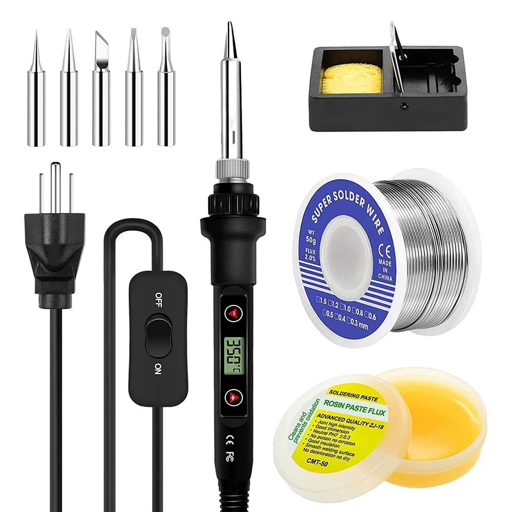 80W Digital Electric Soldering Iron Kit Set Temperature Adjustable Welding Tool Ceramic Heater Soldering Tips Rework 220V 110V inverter arc welder Welding Equipment