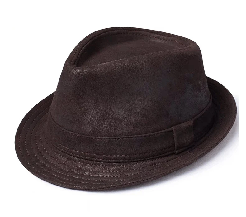 New 2024 Man High Quality Genuine Leather Formal Hat Jazz Gentleman Goat Skin Suede Short Brim Black/Brown Top Hat Malee