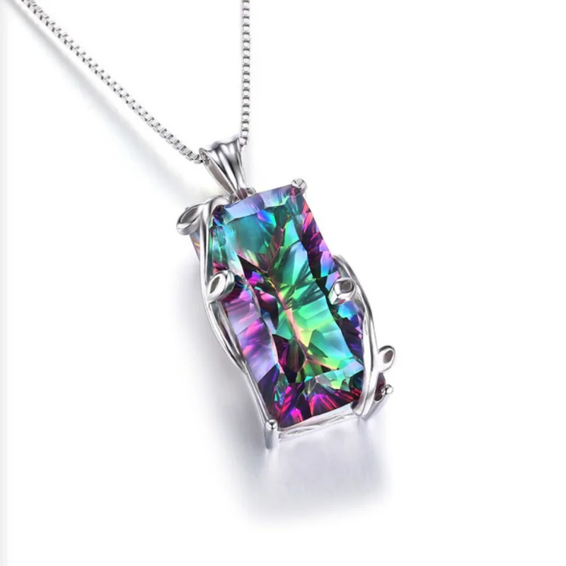 Silver 925 Colorful Stone Tourmaline Pendant Topaz Leaves GEMSTONE Necklace For women Birthday Party Gift Gemstone Chain pendant necklace