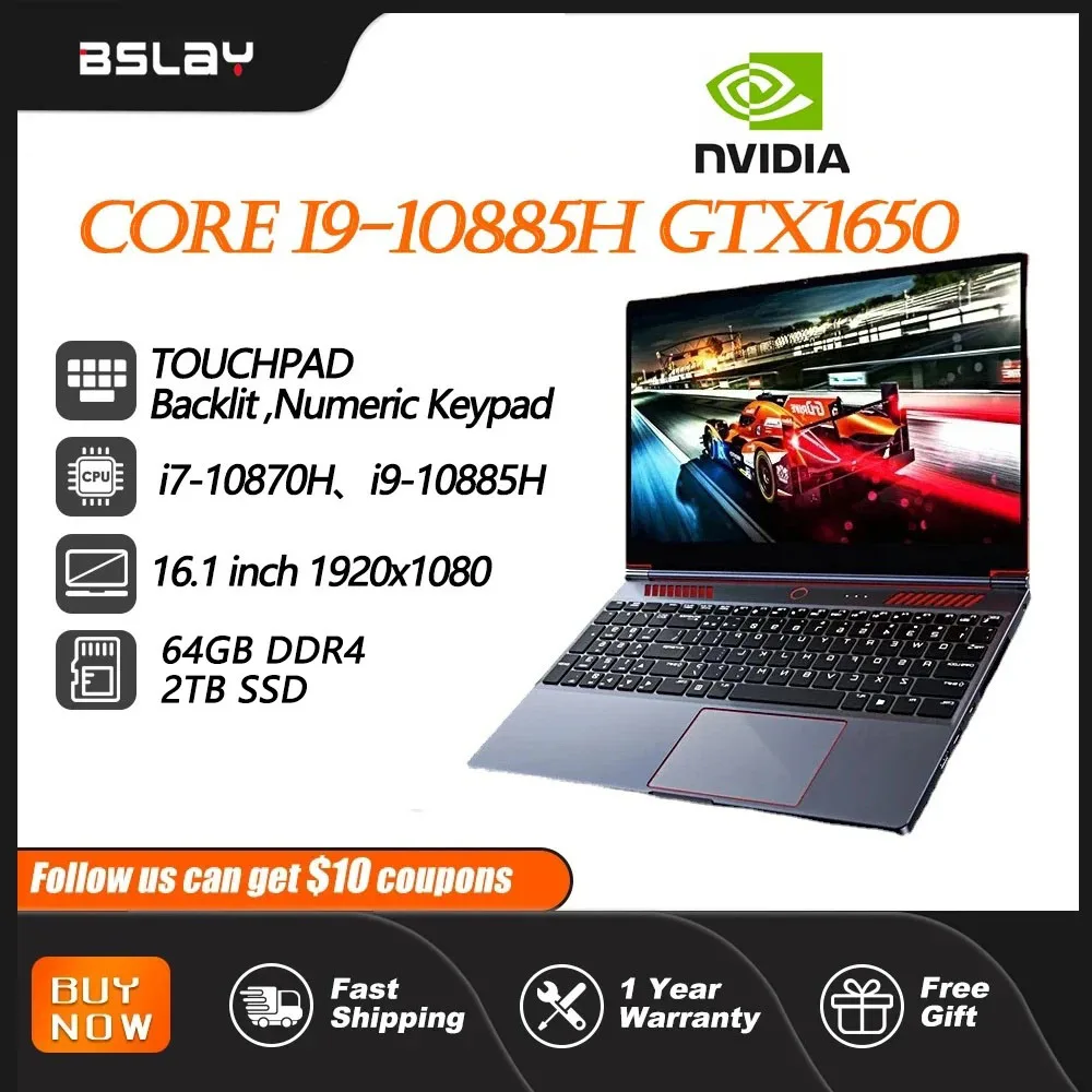 Ноутбук 16,1 дюйма, Intel Core i9-10885H GTX1650, 4G, Windows 11, 64 ГБ, DDR4, Φ SSD, 8 ядер, 12 потоков, 4,8 ГГц, 5 ГГц, Wi-Fi, игровой ноутбук