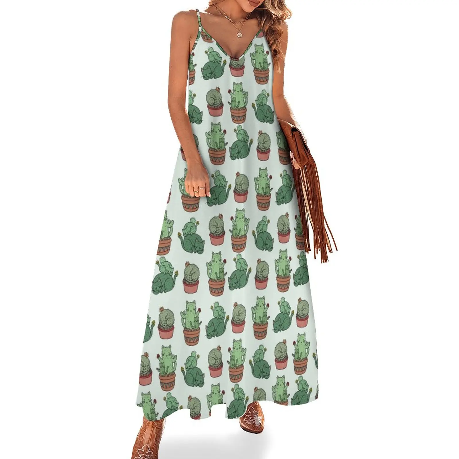 

Cactus Cats Sleeveless Dress clothes for women luxury evening dress woman for wedding Clothing