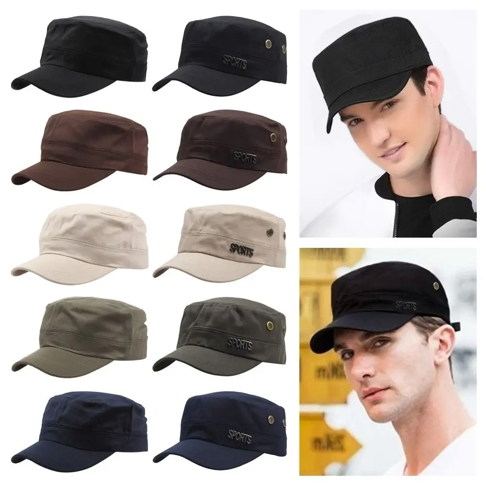 

Casual Fisher Army Hats Adjustable Women Men Bone Cap Men Military Cap Cadet Hat Flat Top Caps