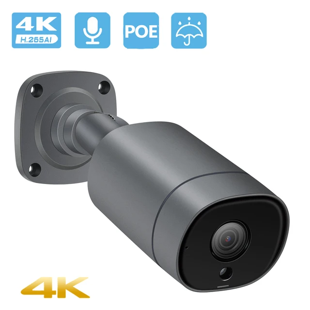 4K 8MP 4MP 울트라 HD H.265 POE IP 카메라 오디오 모션 감지 경고 총알 야외 비디오 감시 카메라 IR 야간 투시경|Surveillnce Cmers|  
