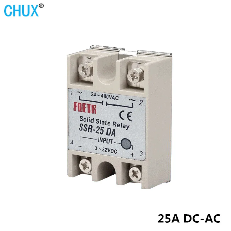 

CHUX 25A DC Control AC SSR Relay Single-phase DC To AC 25da 3-32VDC 220v White Shell Solid State Relay SSR-25DA