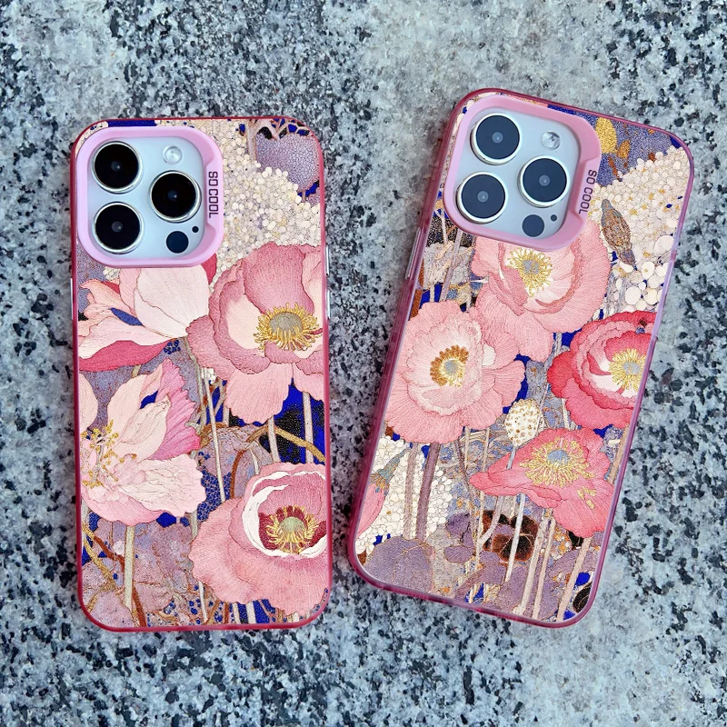 Blumen Sommer Rosa Blumenmuster Handyhülle für iPhone 17 14 15 16 Pro Max Plus 13 11 12 Mini Pro Max Stoßfeste Laser-Schutzhülle Fundas – Detail 12