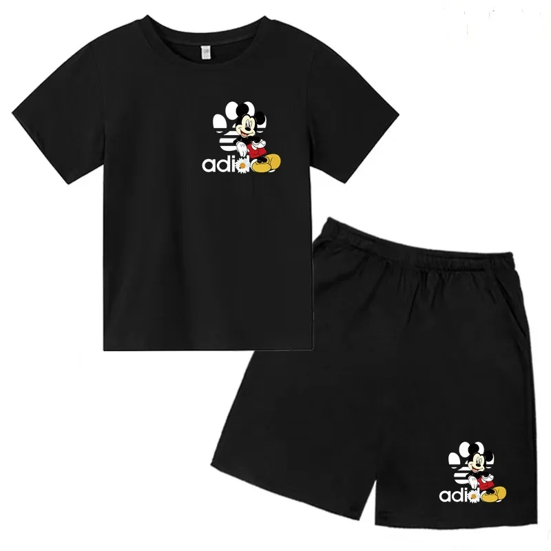 thumbnail image 1 of Camiseta y pantalones cortos con estampado de Mickey Mouse de verano para niños y adolescentes, traje de 2 piezas, ropa deportiva informal para niños y niñas, conjunto de moda Sunshine, 1 of 5