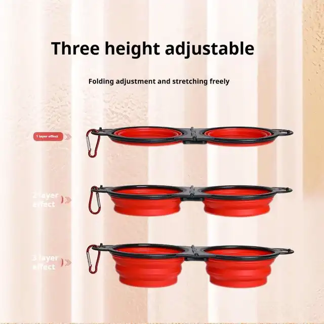 New 2 in 1 Collapsible Dog Travel Bowl Double Bowls Folding Food Water Bowl Portable Hangable Dog Feeder for Outdoor Dog Product 4