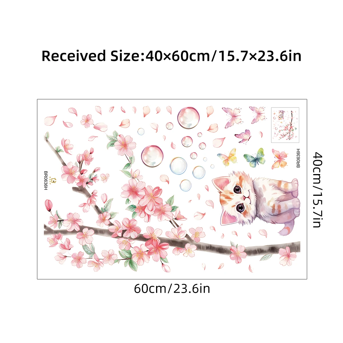 Watercolor Cherry Blossoms Butterfly Kitten Cat Wall Stickers Living Room Background Wall Decals Home Decor Decoration wall stickers,wall sticker