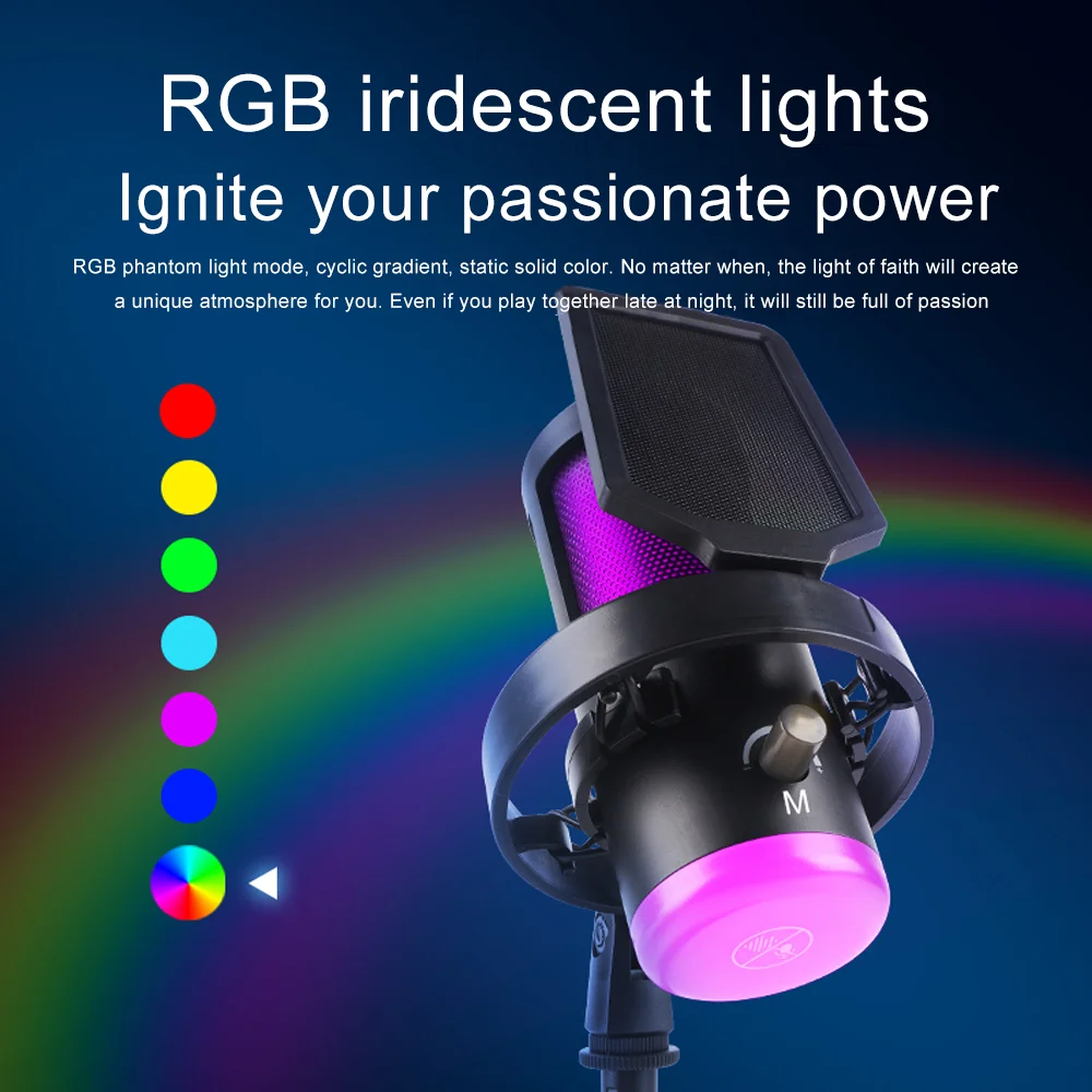 Haomuren RGB USB مكثف ميكروفون استوديو تسجيل هيئة...