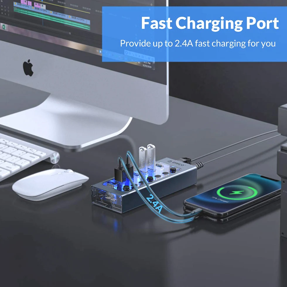 Orico-powered Usb Hub Splitter Socket com Multi Usb 3.0 Port Slot Plug On-off Switch Dock Power Strip Adapter para pc Laptop - Imagem 2