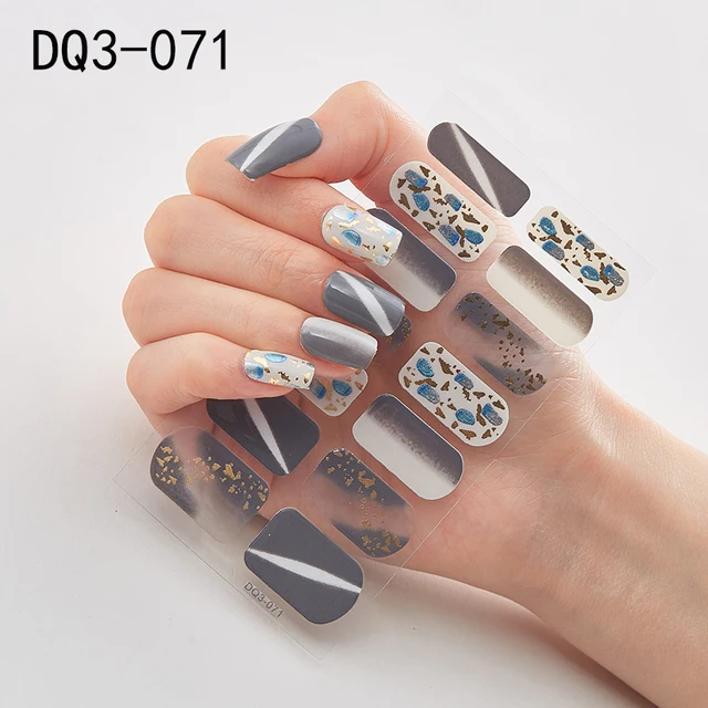 Korean Fashion Colorful 3D Glitter Sequins Nail Art Stickers Manicure DIY Nail Strips Wraps Solid Color DQ3-071