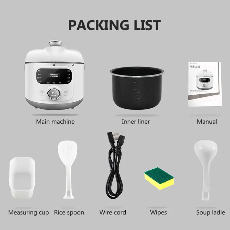 1.8L Multifunctional Programmable Pressure Slow Cooking Pot Non-stick Rice Cooker Stainless Steel Electric Pressure Cooker 220V 6