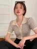 Summer New Sle Women's Slim Fit  irt Ice Silk ort Sve Knitted Knit Base Top Faionable Striped T-irt