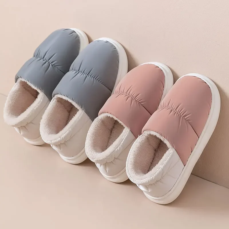 

Winter Warm Slippers Women Men Waterproof Soft Thick Bottom Home Shoes Plush Women Indoor House Couples Anti Slip Furry Slides